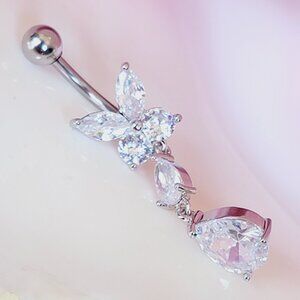 14G stainless steel butterfly and teardrop dangle belly button ring/navel ring